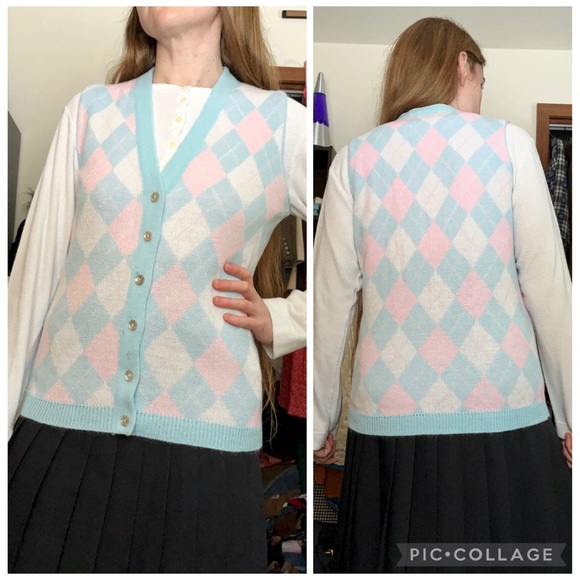80s Brownstone Studio NY Pastel Argyle Knit Sweater Vest - Picture 5 of 13